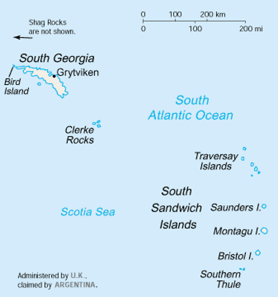 Южная Джорджия и Южные Сандвичевы острова на карте
