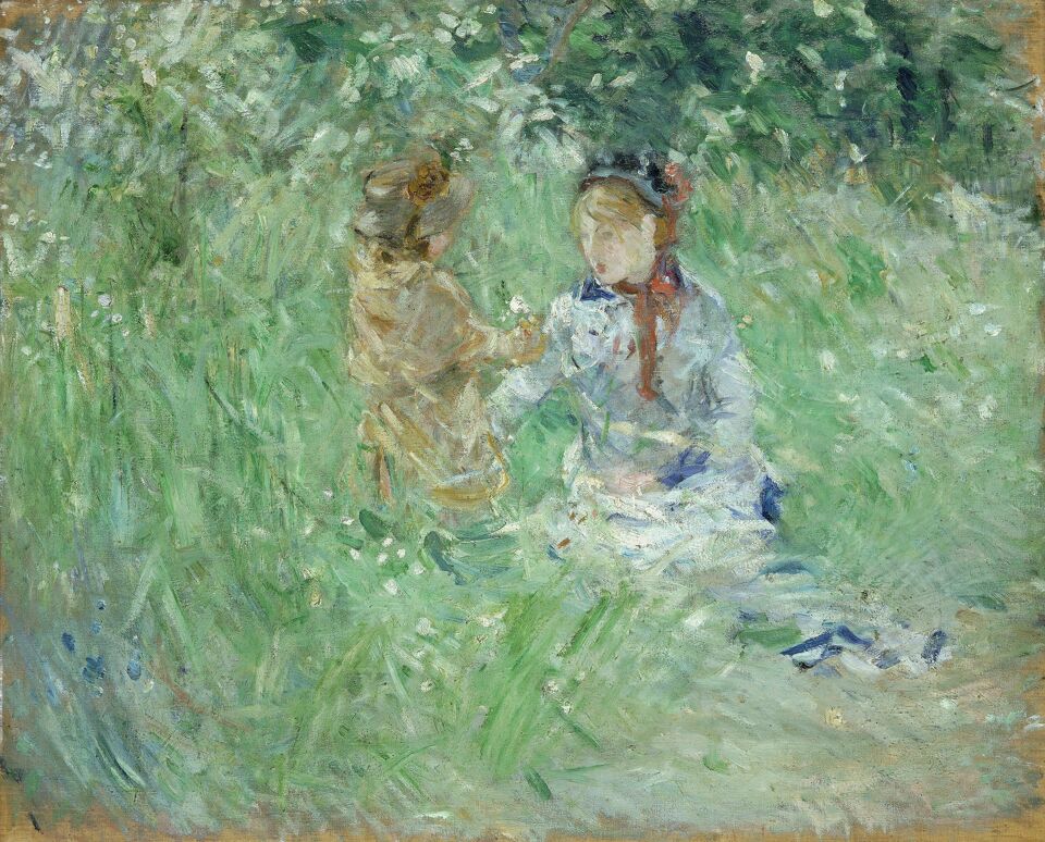 "Vrouw en kind in een weide in Bougival" van Berthe Morisot (1882)