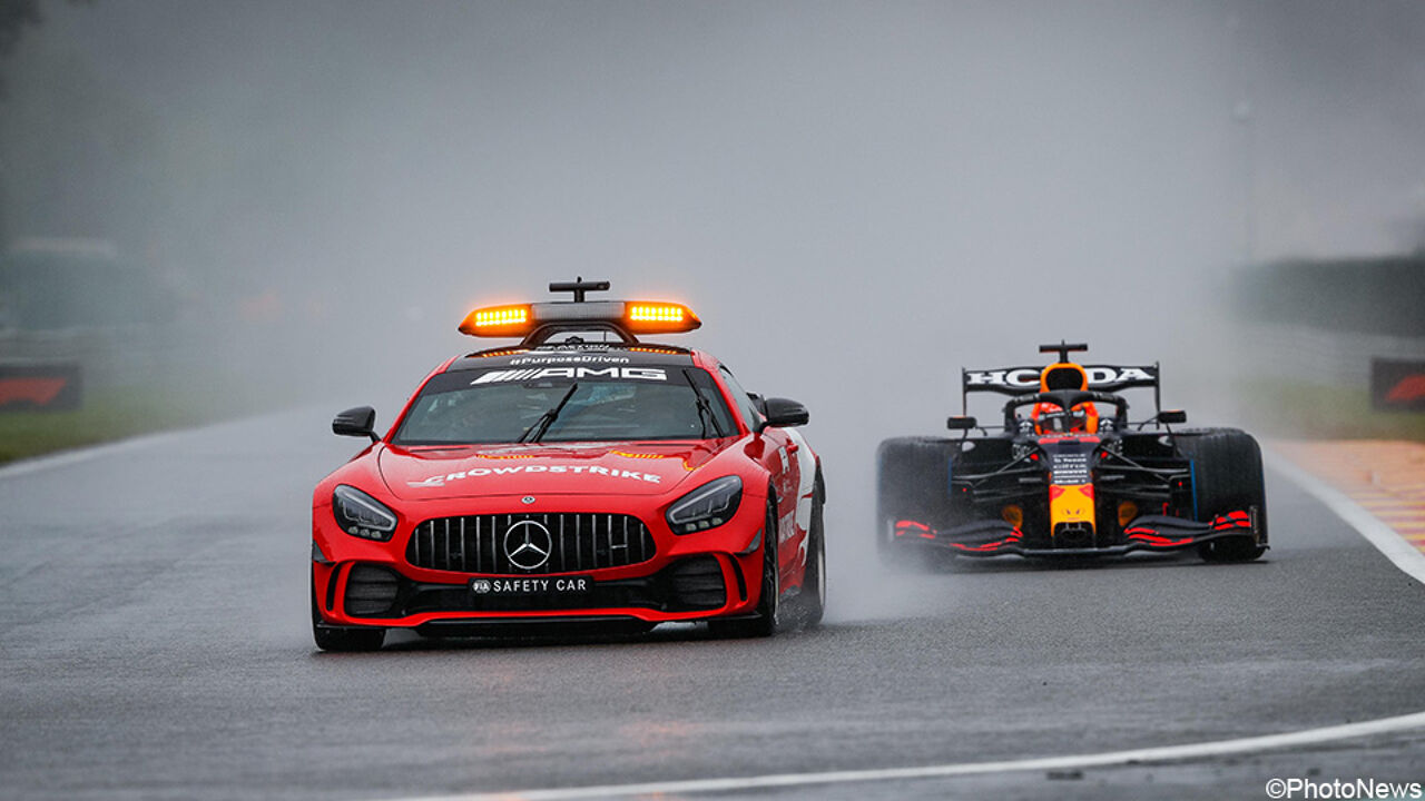 Safety Car and Max Verstappen at the Belgian Grand Prix. safety car
