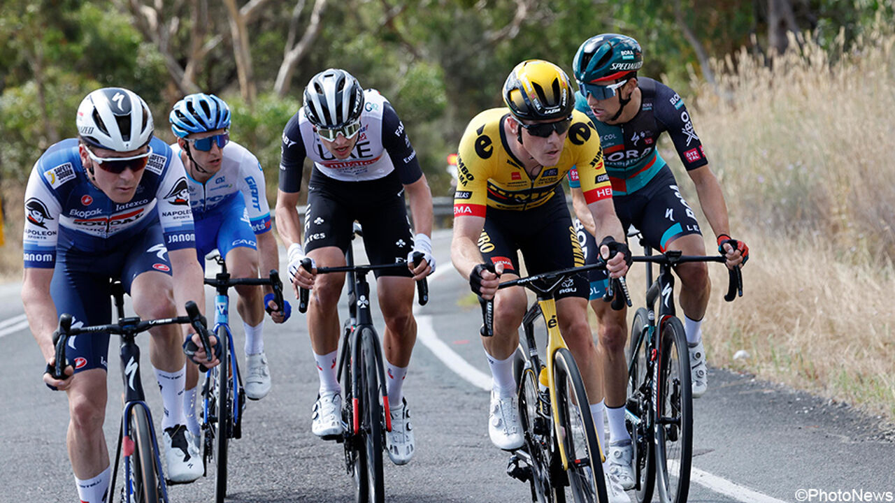 Het elitegroepje van 5: Schmid, Yates, Vine, Dennis en Hindley.