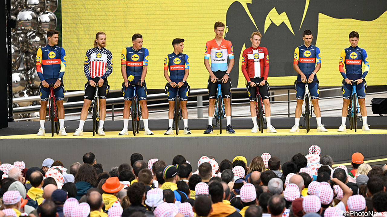 3 stuks bij Lidl-Trek: Quinn Simmons (VS), Alex Kirsch (Luxemburg) en Mattias Skjelmose (Denemarken).