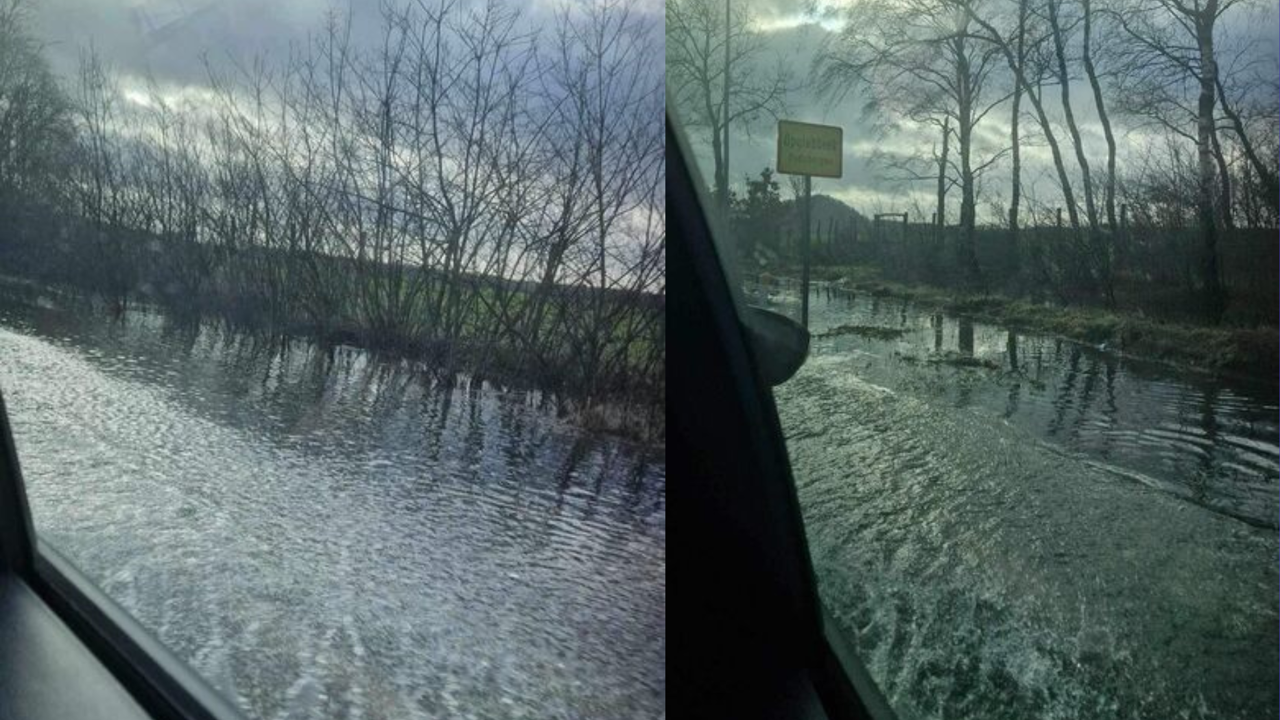 Water op N76 tussen Plokrooi en Nieuwe Kempen in Oudsbergen zakt