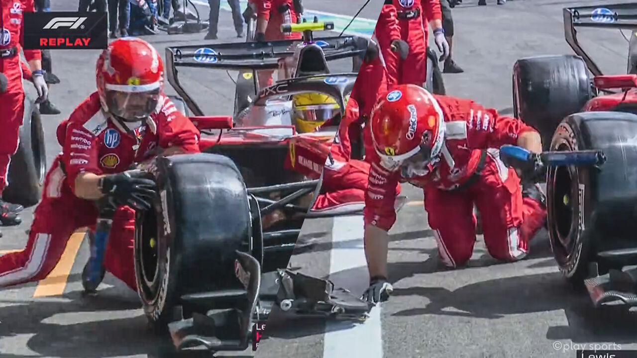 Lewis Hamilton rijdt Ferrari-monteur omver in pitstraat, maar de straf is voor zijn team | Sporza