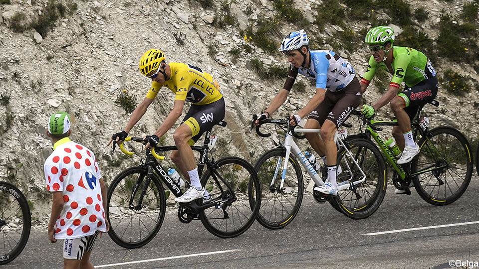 Chris Froome, Romain Bardet en Rigoberto Uran