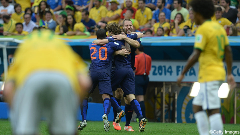 Nederlandse vreugde na de 0-3 tegen Brazilië.
