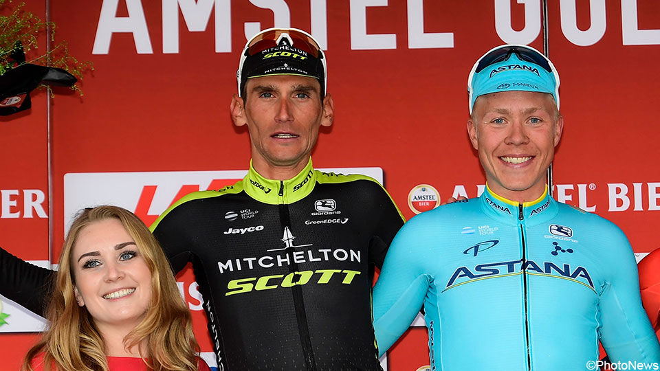 Kreuziger en Valgren staan samen op het podium van de Amstel Gold Race.