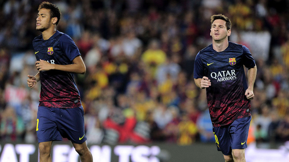 Neymar en Lionel Messi bij Barcelona.