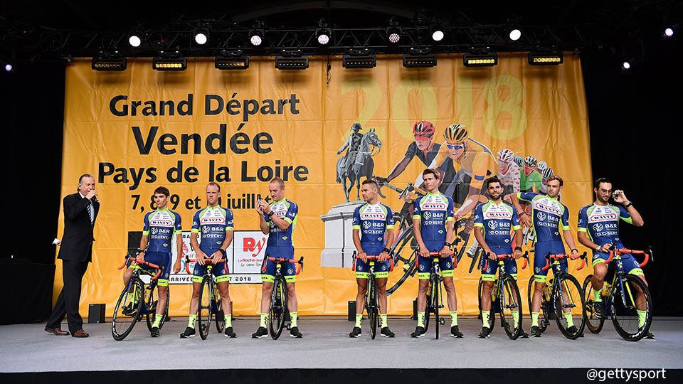 Wanty-Groupe Gobert staat op het startpodium van de Tour in 2018.