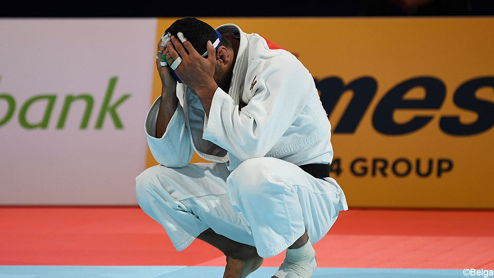 Saeid Mollaei baalt op het WK judo na zijn verloren halve finale tegen Matthias Casse. 