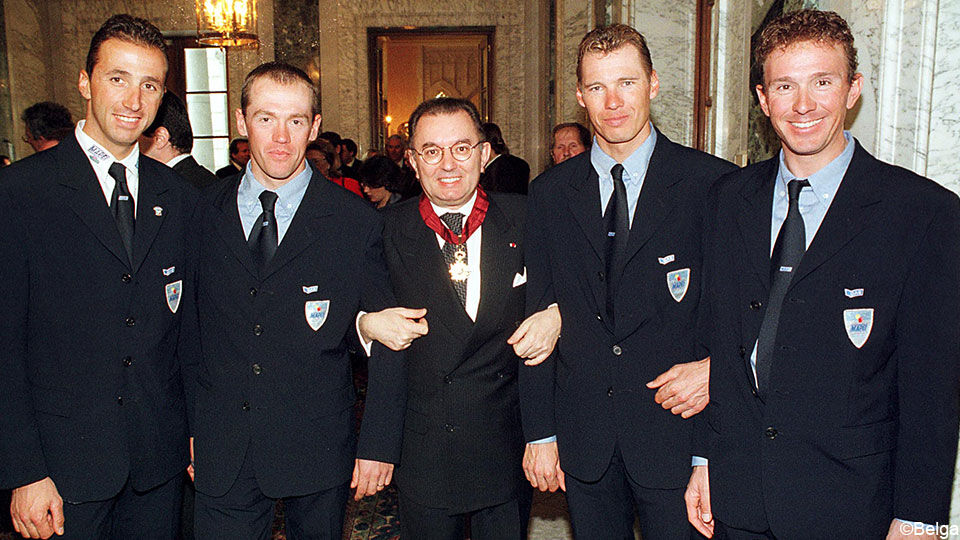 Giorgio Squinzi in 1999, met Andrea Tafi, Tom Steels, Wilfried Peeters en Johan Museeuw.