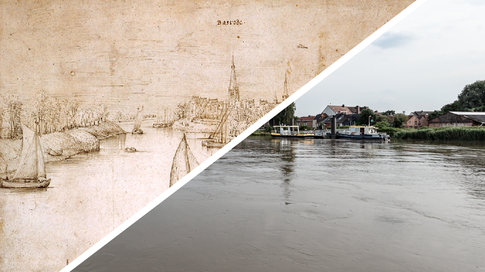 Schilderij uit 16e eeuw van Pieter Bruegel, gecombineerd met recent beeld van Baasrode