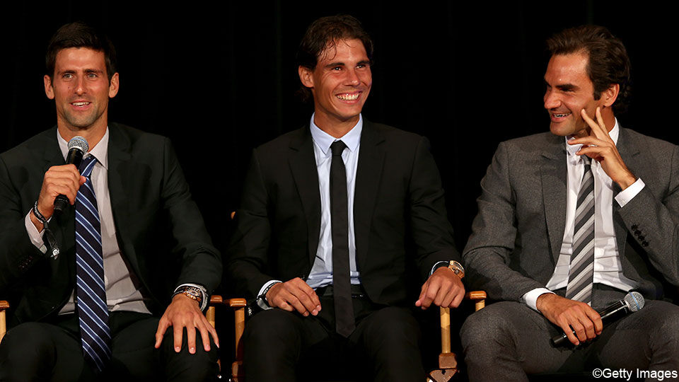Djokovic, Nadal en Federer broederlijk naast elkaar.