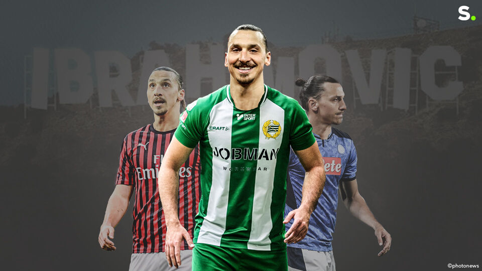 Visual van Ibrahimovic in 3 verschillende voetbalshirts.