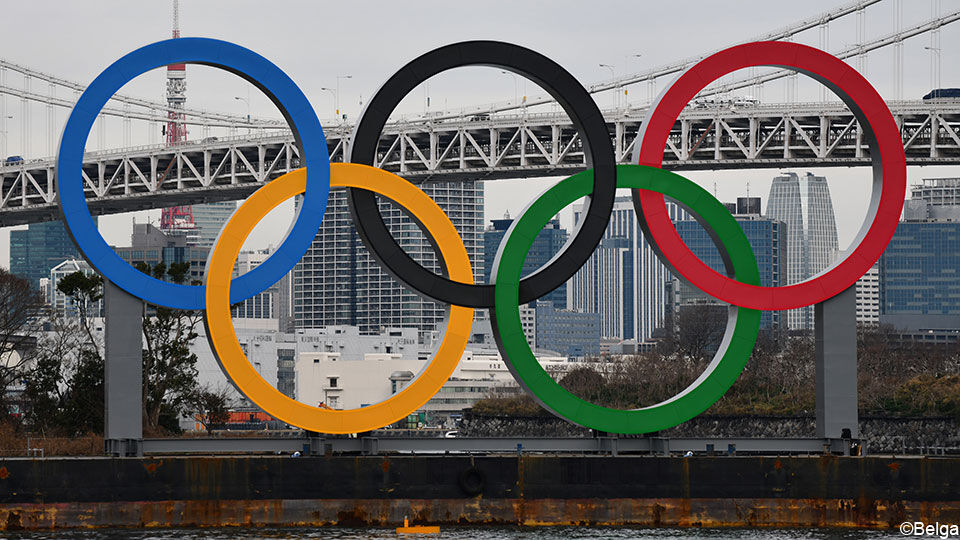 De olympische ringen in Tokio.