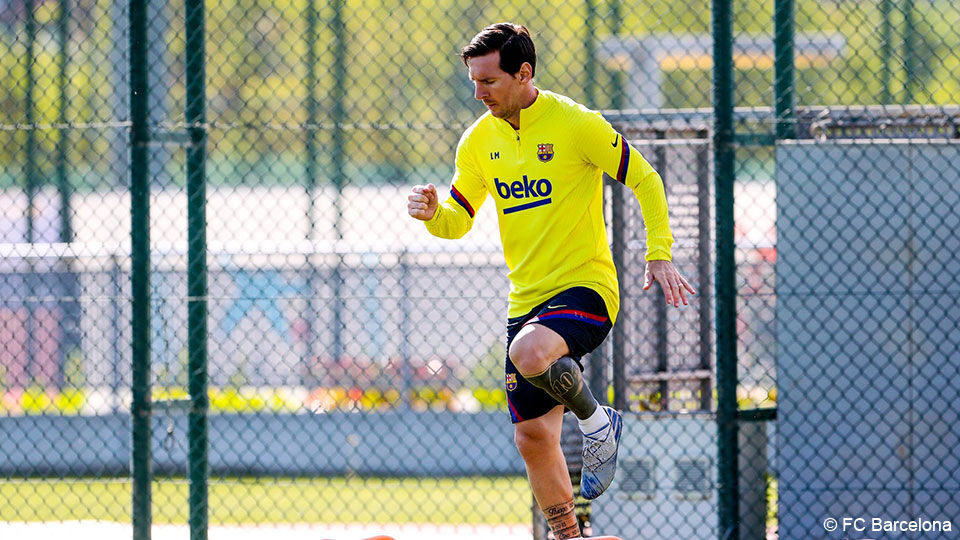 Lionel Messi op de training bij Barcelona.