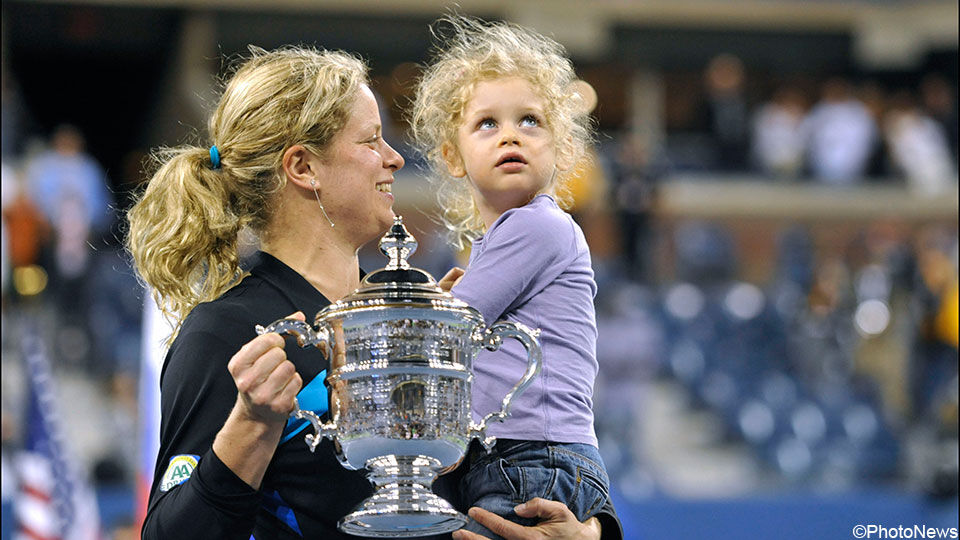 Kim Clijsters en dochter Jada bij haar laatste eindzege in New York in 2010.
