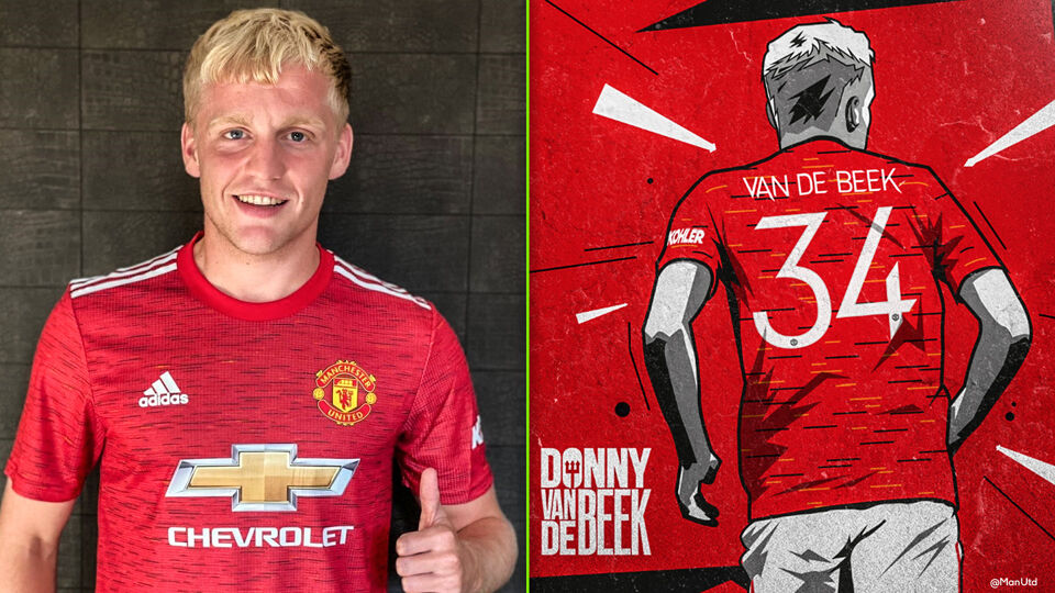 Donny van de Beek in het shirt van Manchester United.