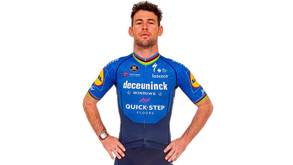 Mark Cavendish in het tenue van Deceuninck-Quick Step