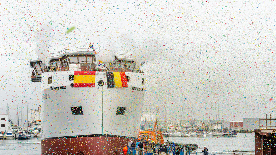 De Belgica werd in februari vorig jaar een eerste keer voorgesteld in de Freire-scheepswerf in Vigo (Galicië).