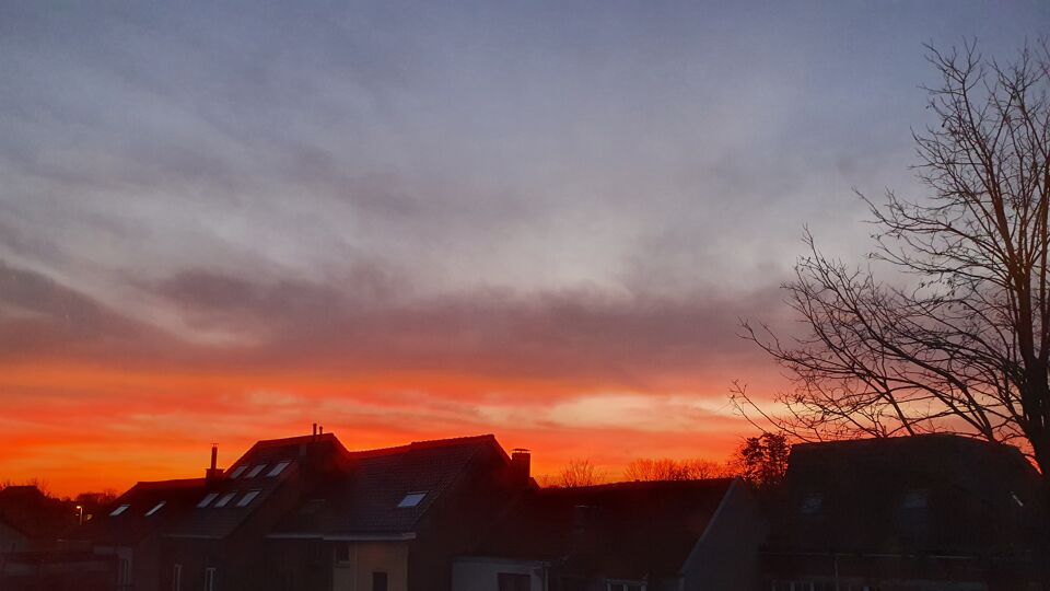De zonsopgang in Gent deze morgen. 