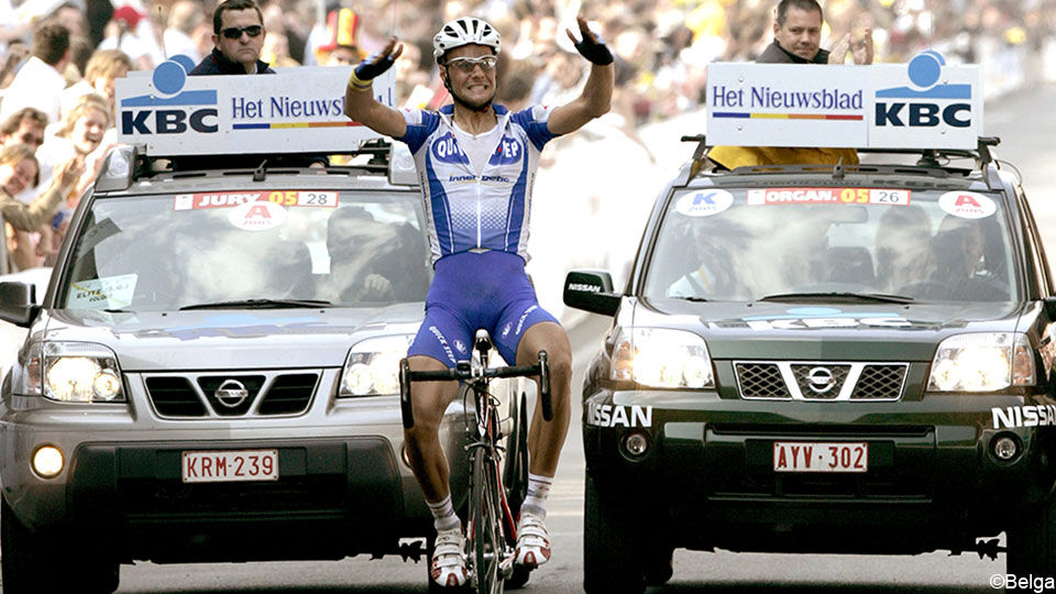 Tom Boonen na zijn zege in de Ronde van Vlaanderen in 2005