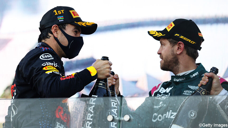 Sergio Pérez en Sebastian Vettel
