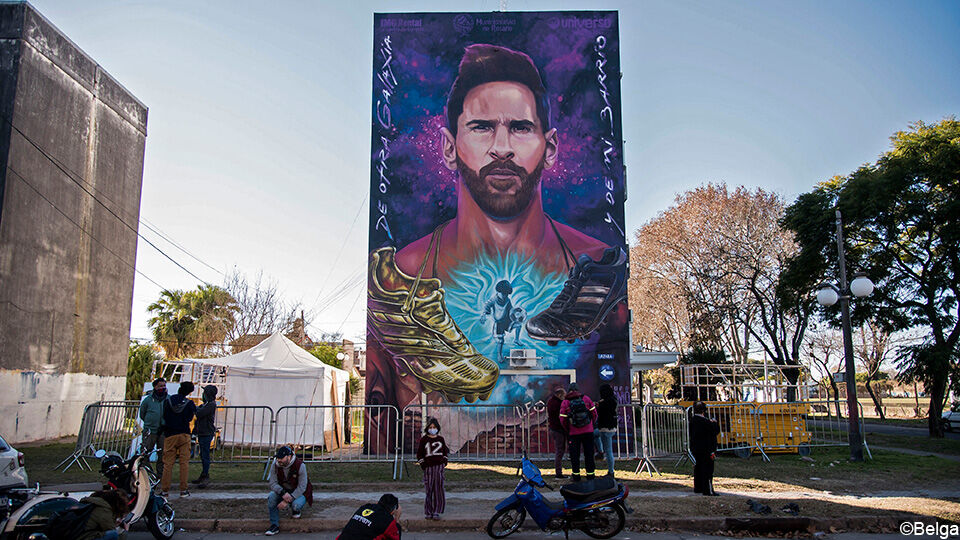 De gigantische muurschildering in Rosario.