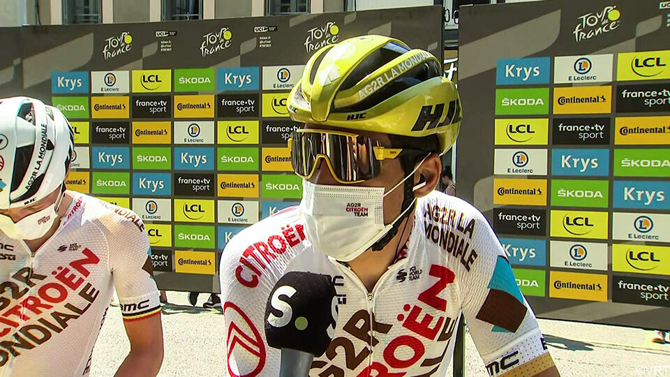 Greg Van Avermaet vanmorgen aan de start van de 14e Tour-etappe.