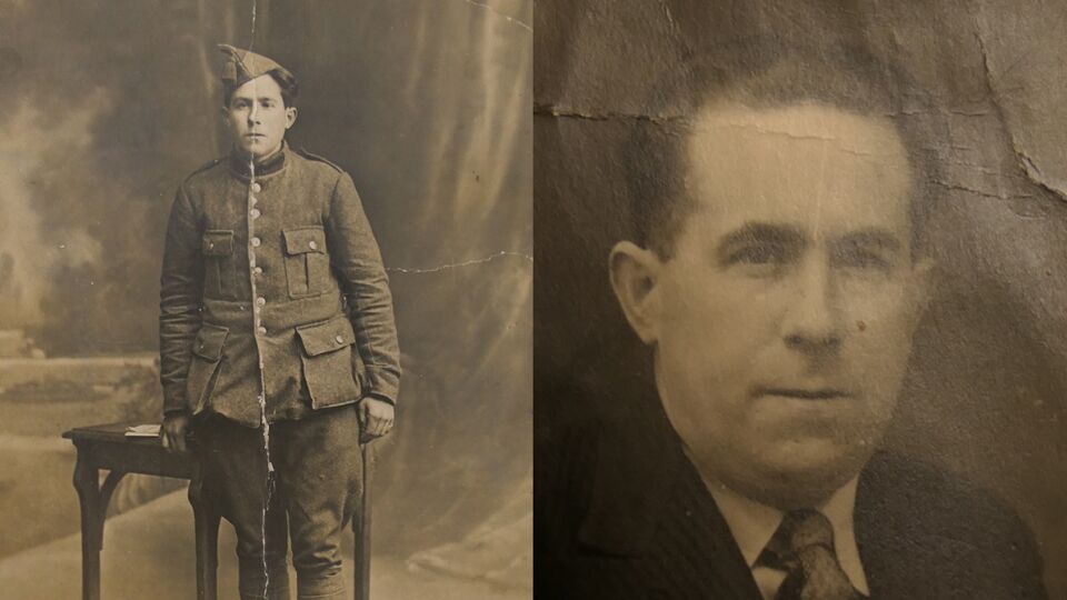 Links: Urbain Maes tijdens de Eerste Wereldoorlog. Rechts: Urbain Maes kort voor zijn arrestatie.