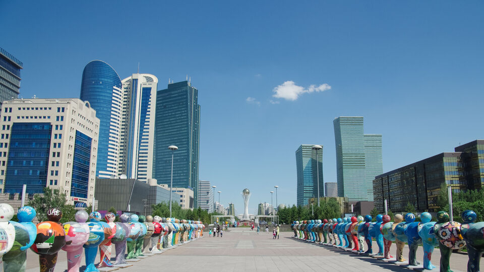 De hoofdstad Astana -nu Noer-Sultan- tijdens een Wereldtentoonstelling enkele jaren geleden.