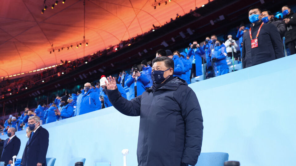 De Chinese president Xi Jinping tijdens de openingsceremonie.