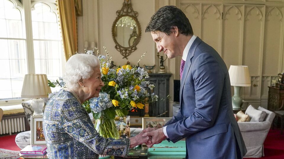 De Queen ontvangt de Canadese premier Justin Trudeau in Windsor (7 maart 2022)
