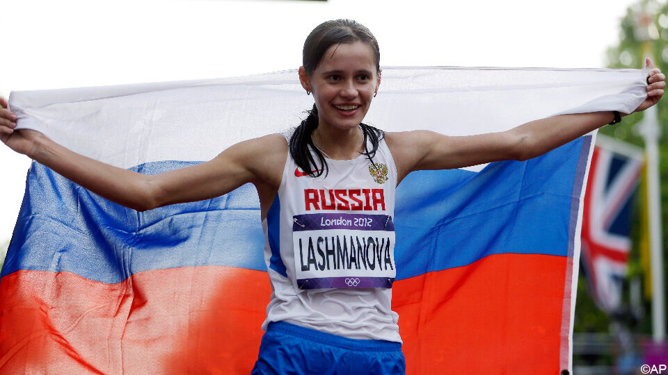 Jelena Lasjmanova bij haar olympische zege in 2012.