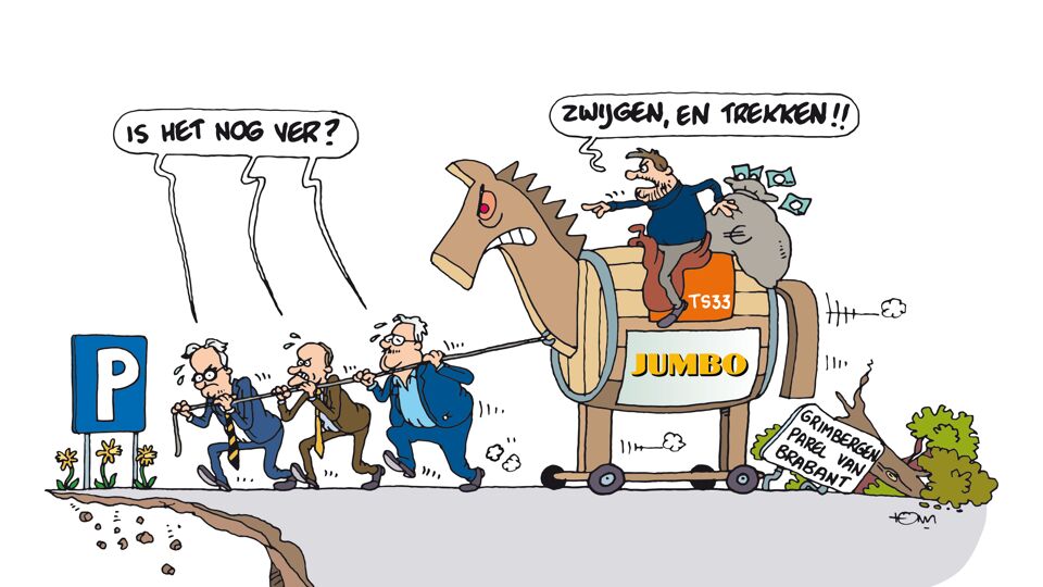 Schepenen Philip Roosen, Bart Laeremans en William De Boeck zijn kop van jut in een nieuwe cartoon