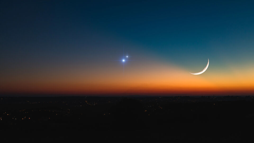 Archieffoto van Venus en Jupiter die dicht bij elkaar staan.