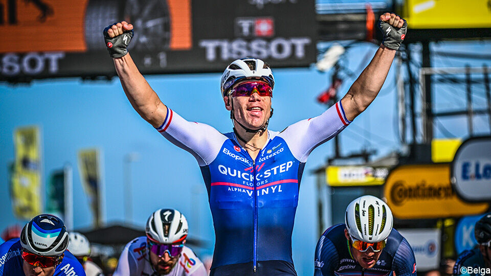 Fabio Jakobsen won bij zijn Tour-debuut dit jaar meteen de 1e rit in lijn.