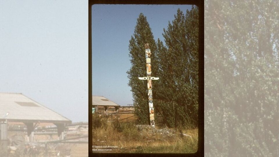 De foto van de totempaal die te vinden is in het Stadsarchief van Antwerpen
