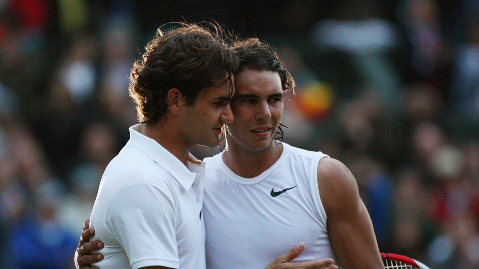 De jonge Roger Federer en Rafael Nadal.