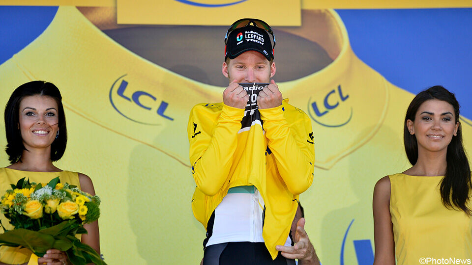 Jan Bakelants droeg na zijn ritzege in de Tour van 2013 twee dagen de gele trui.