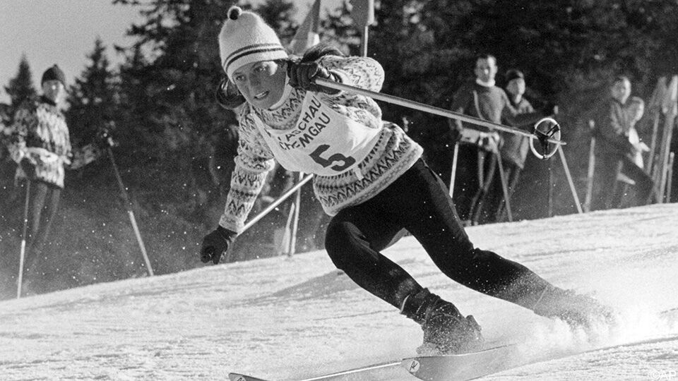 Rosi Mittermaier in actie tijdens de Duitse kampioenschappen in 1967.