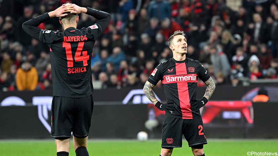 Teleurstelling bij de Leverkusen-spelers: zij konden niet scoren tegen Mönchengladbach.