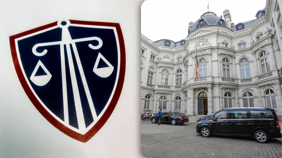 Logo overheidsdienst Justitie (links), Rekenhof (rechts)