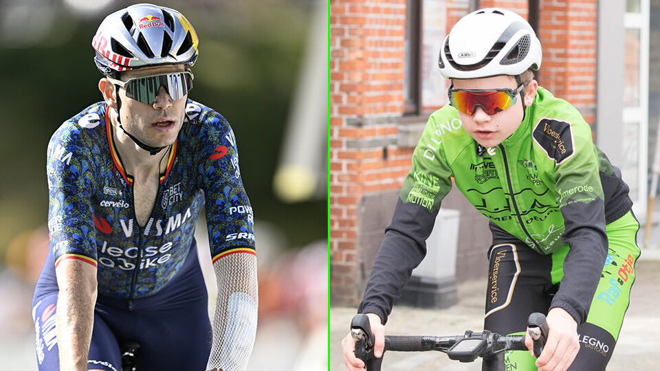 De profrenner Wout van Aert (links) heeft een naamgenoot bij de nieuwelingen (rechts).