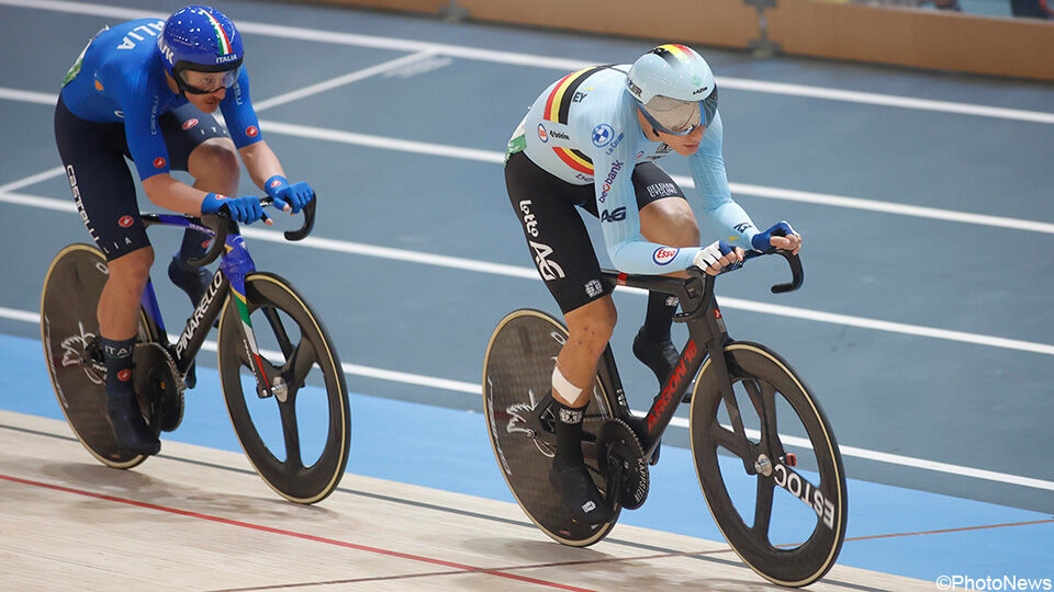 De Vylder in de scratch van het omnium.