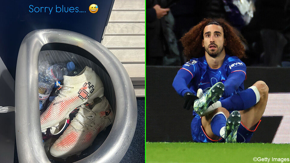 Na de 2-0 wisselde Cucurella snel van schoenen.