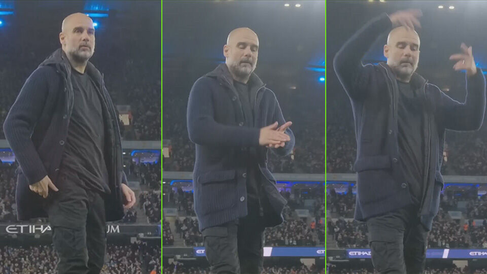 Pep Guardiola vierde de 1-0 van zijn team door wild te gesticuleren.