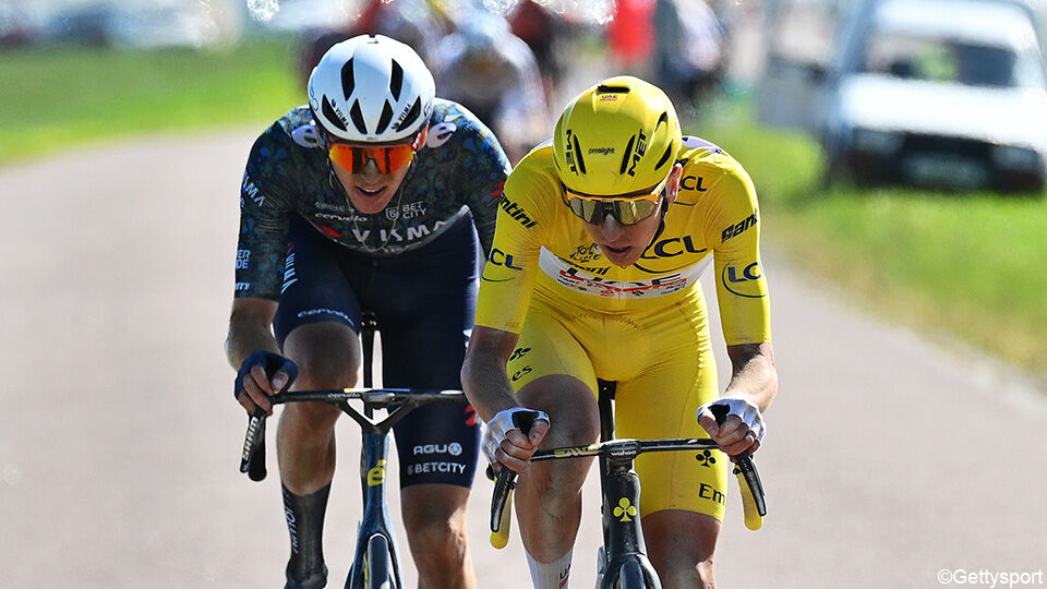 Jorgenson en Pogacar samen op pad tijdens de Tour van vorig jaar.