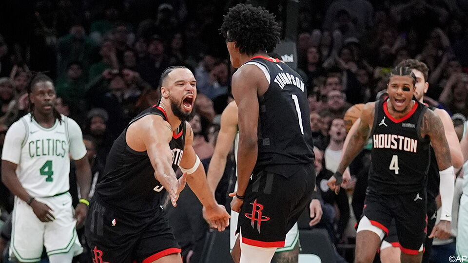 Ontlading bij Houston na de game-winner van Amen Thompson.