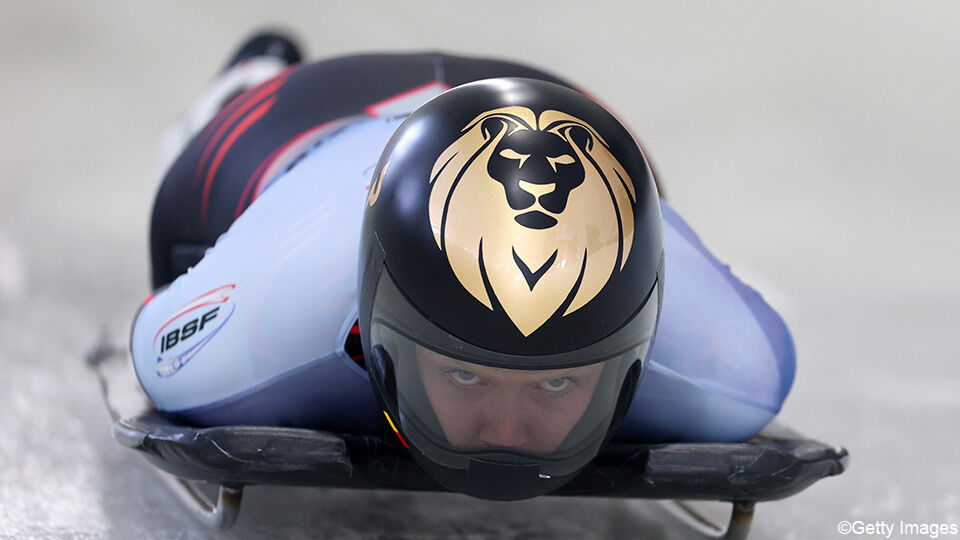 Kim Meylemans in actie op het WK skeleton in Lake Placid.