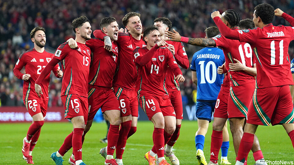 De spelers van Wales vieren.